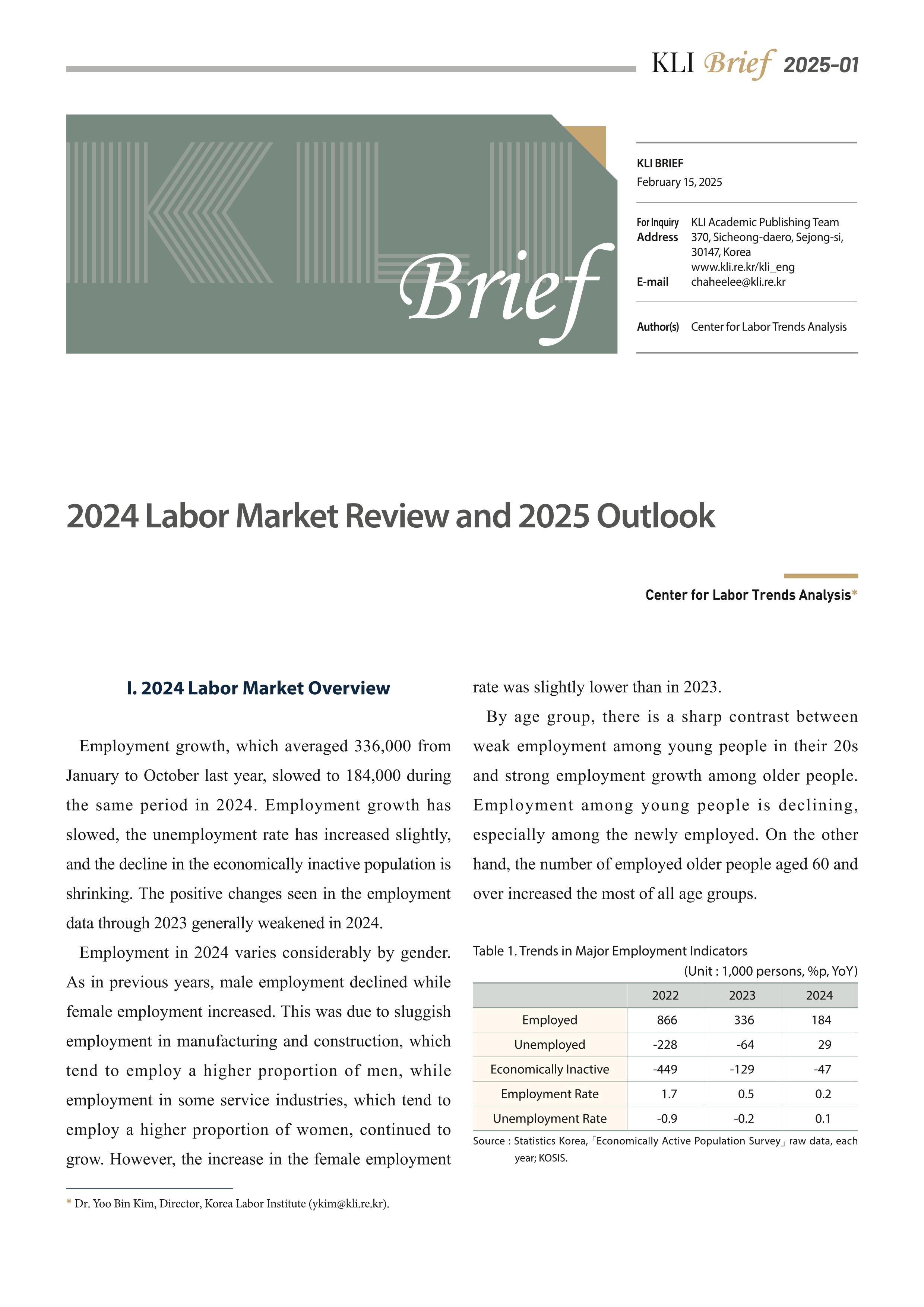 [KLI Brief 2025-01] 2024 Labor Market Review and 2025 Outlook