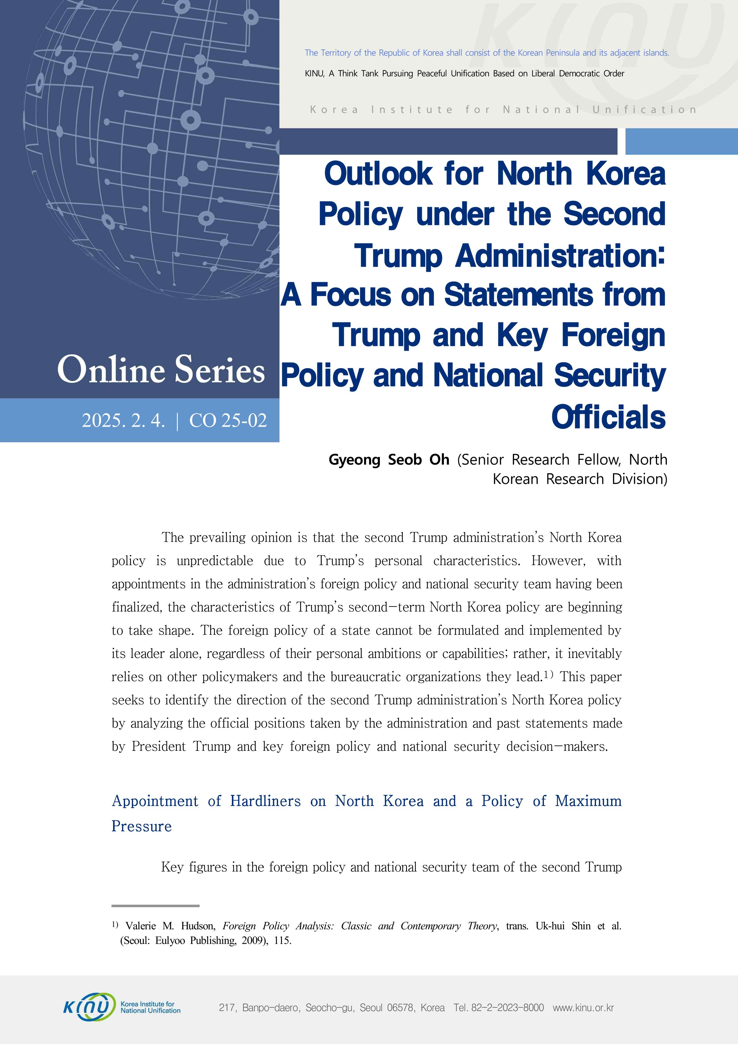 Outlook for North Korea Policy under the Second Trump Administration:  A Focus on Statements from Trump and Key Foreign Policy and National Security Officials