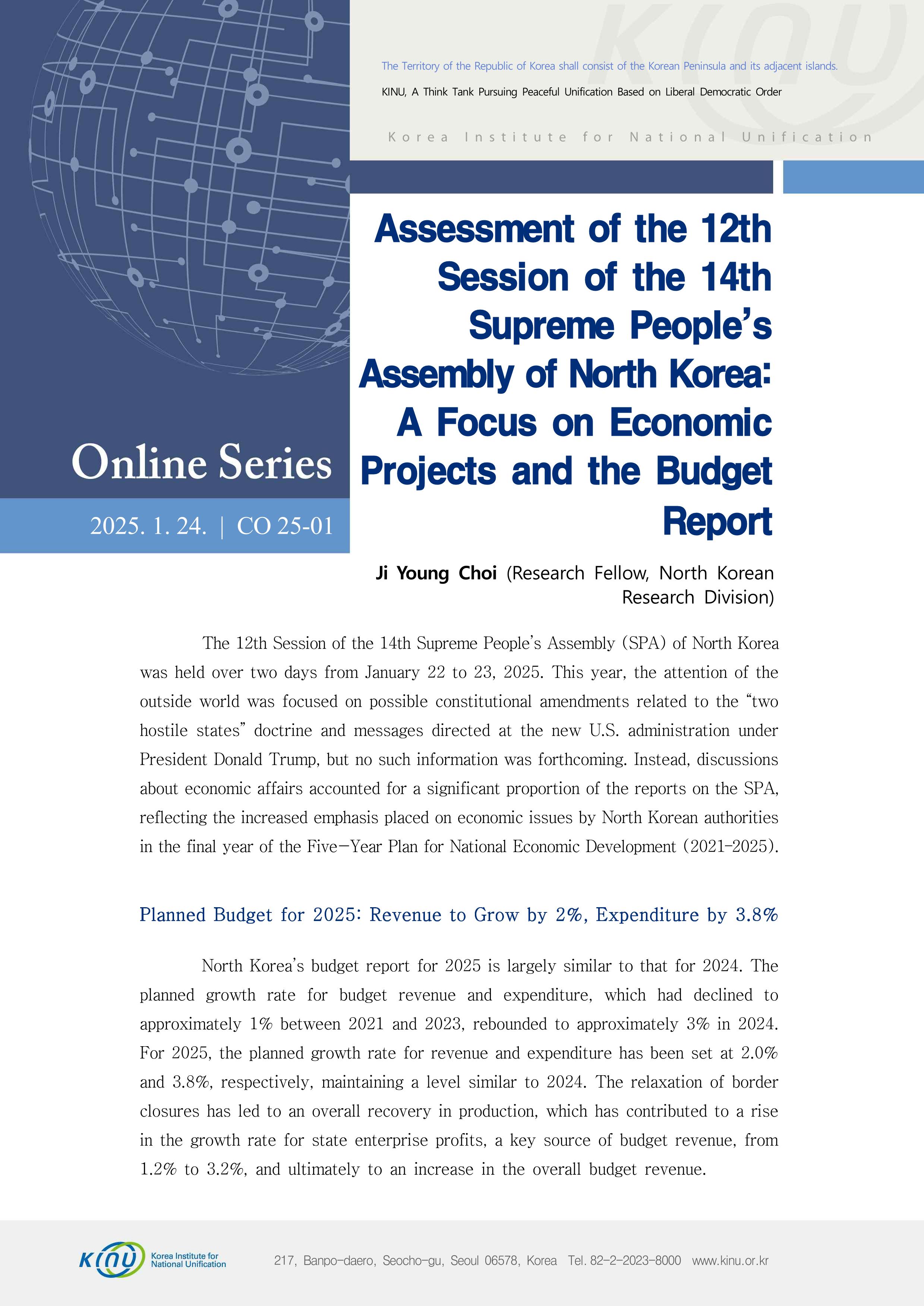 Assessment of the 12th Session of the 14th Supreme People’s Assembly of North Korea: A Focus on Economic Projects and the Budget Report