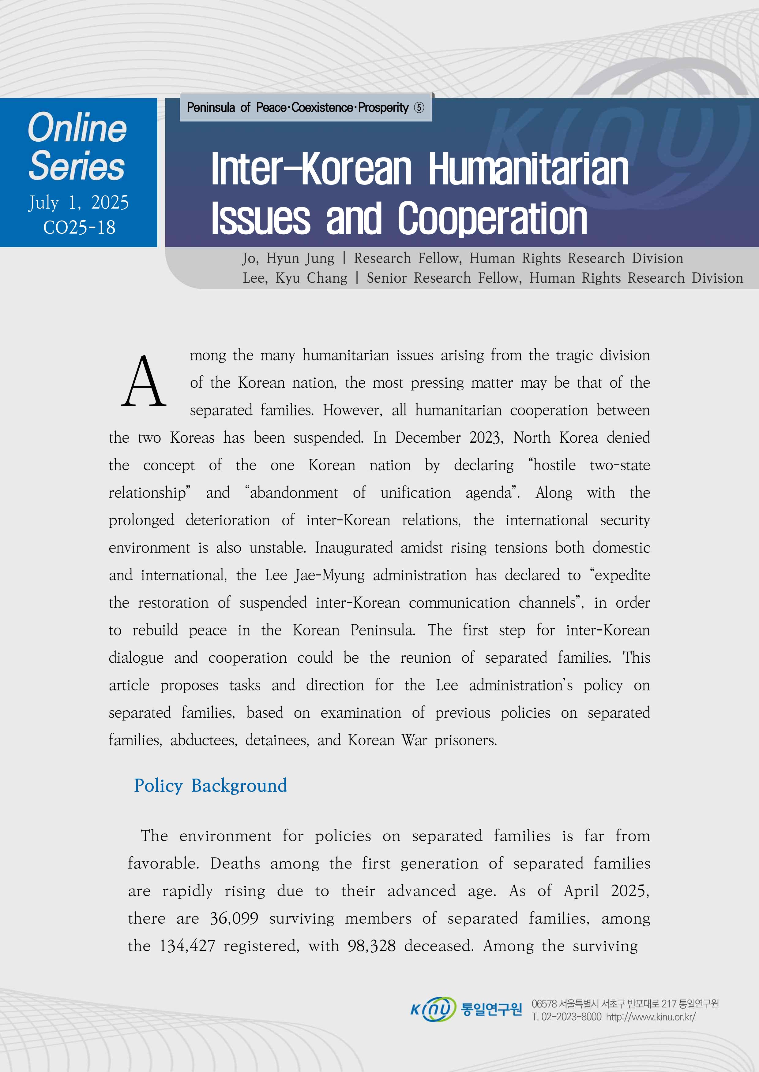 Inter-Korean Humanitarian Issues and Cooperation