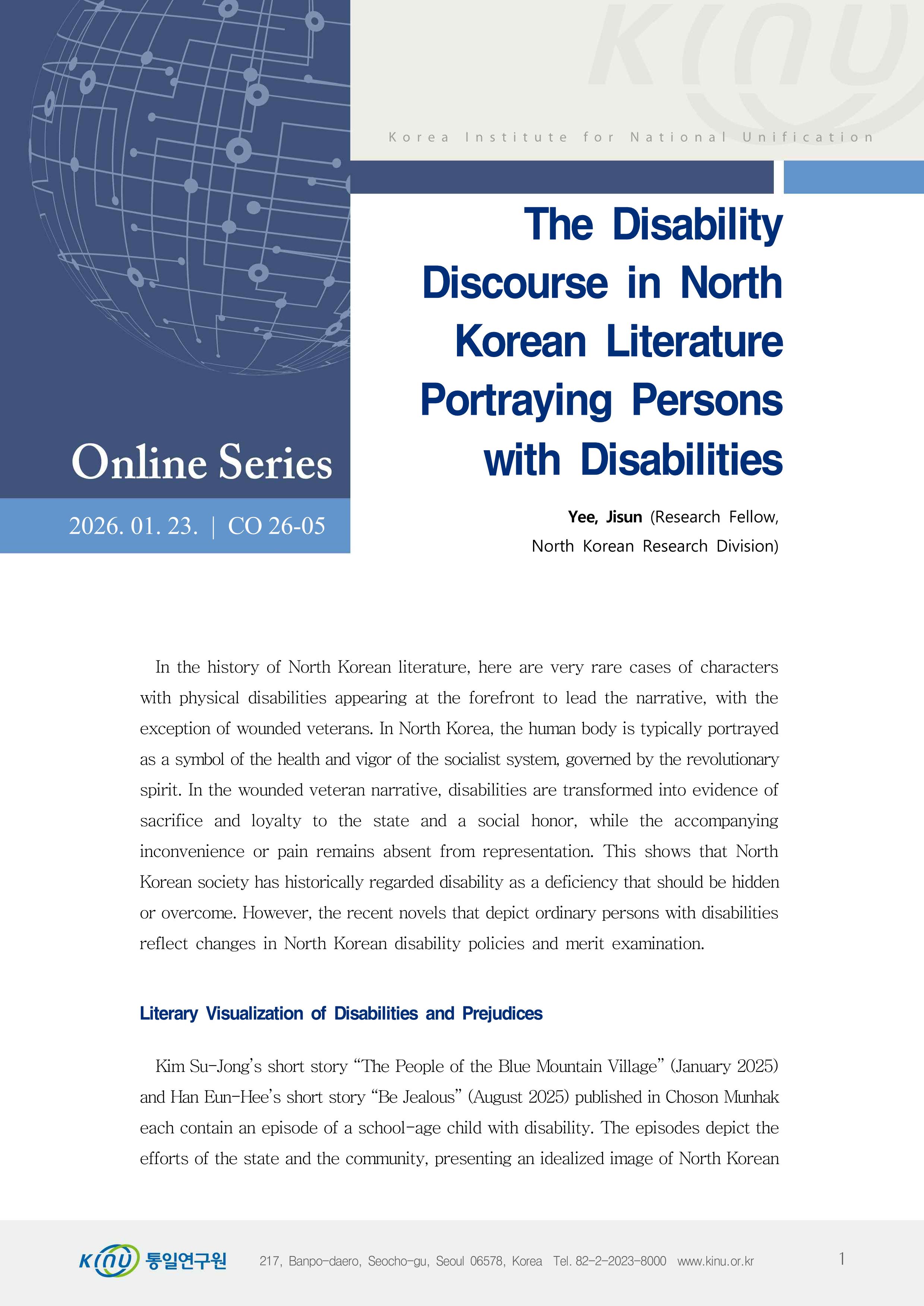 The Disability Discourse in North Korean Literature Portraying Persons with Disabilities